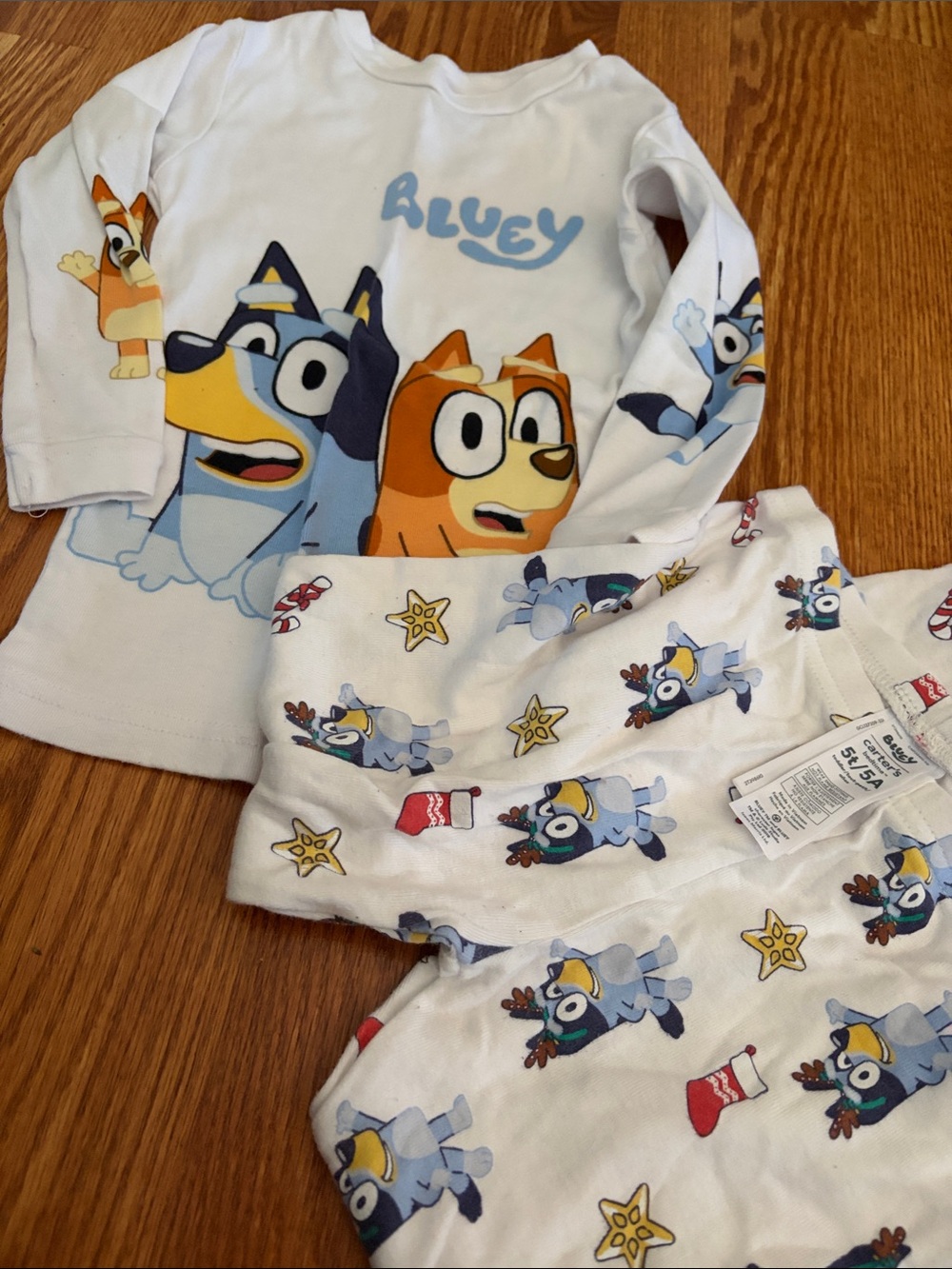 Bluey Kids Pajama Set - White with Blue & Orange Character Print